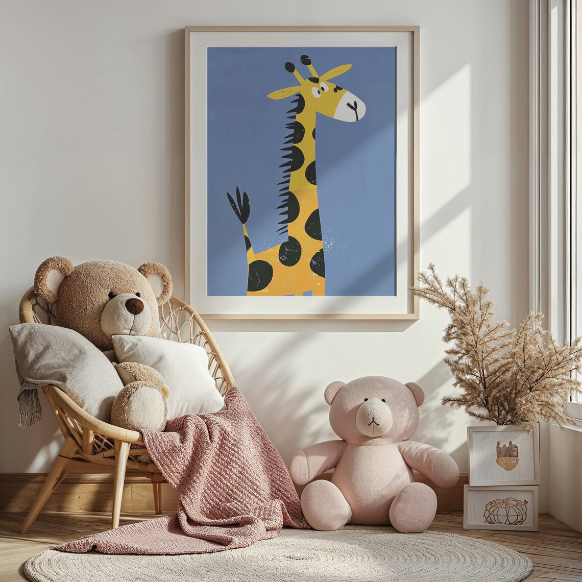 Playful Yellow Giraffe Cartoon Illustration Nursery Kids Room Animal Poster - Image 2