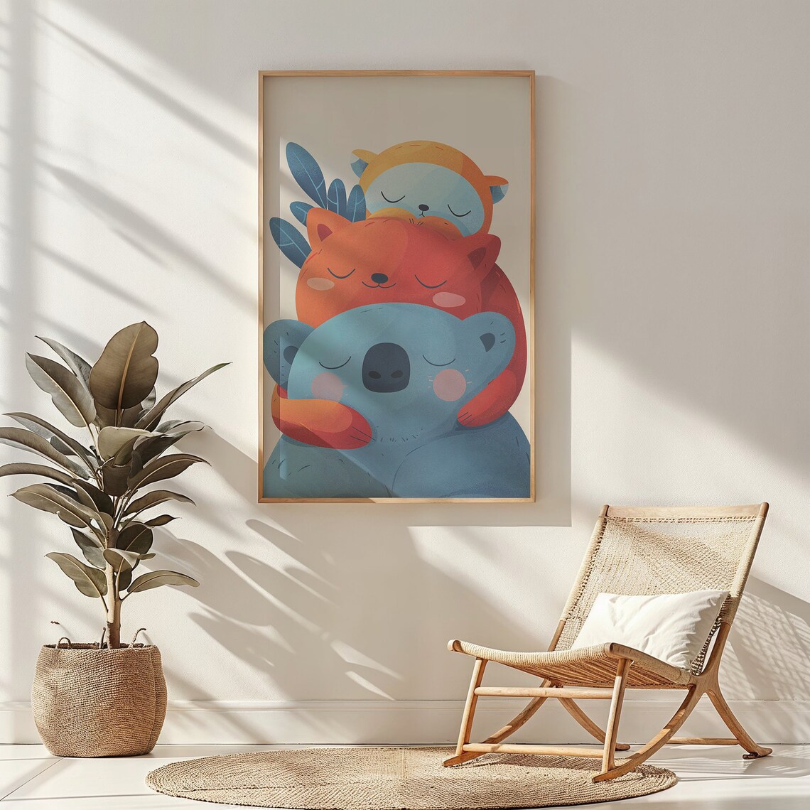 Cuddly Animals Hug Nursery Poster, Baby Koala Fox Otter