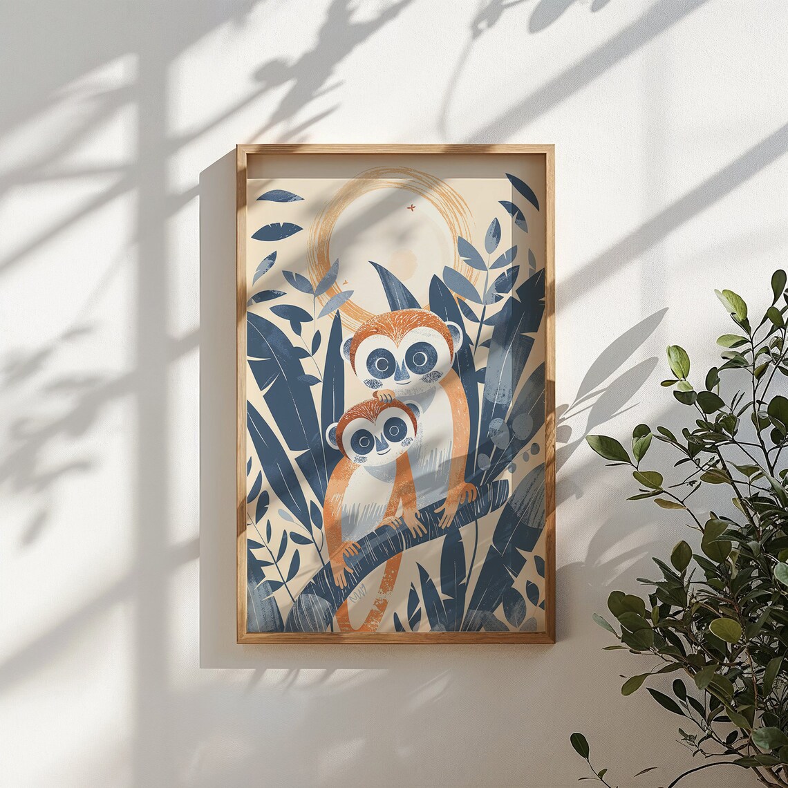 Two Monkeys Branch Nursery Poster Jungle Leaves Sun Kids Room Art - Image 5