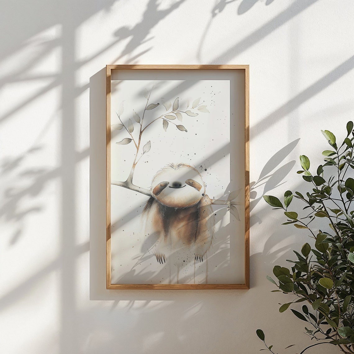 Smiling Sloth Hanging On Branch Watercolor Whimsical Kids Art Poster - Image 4