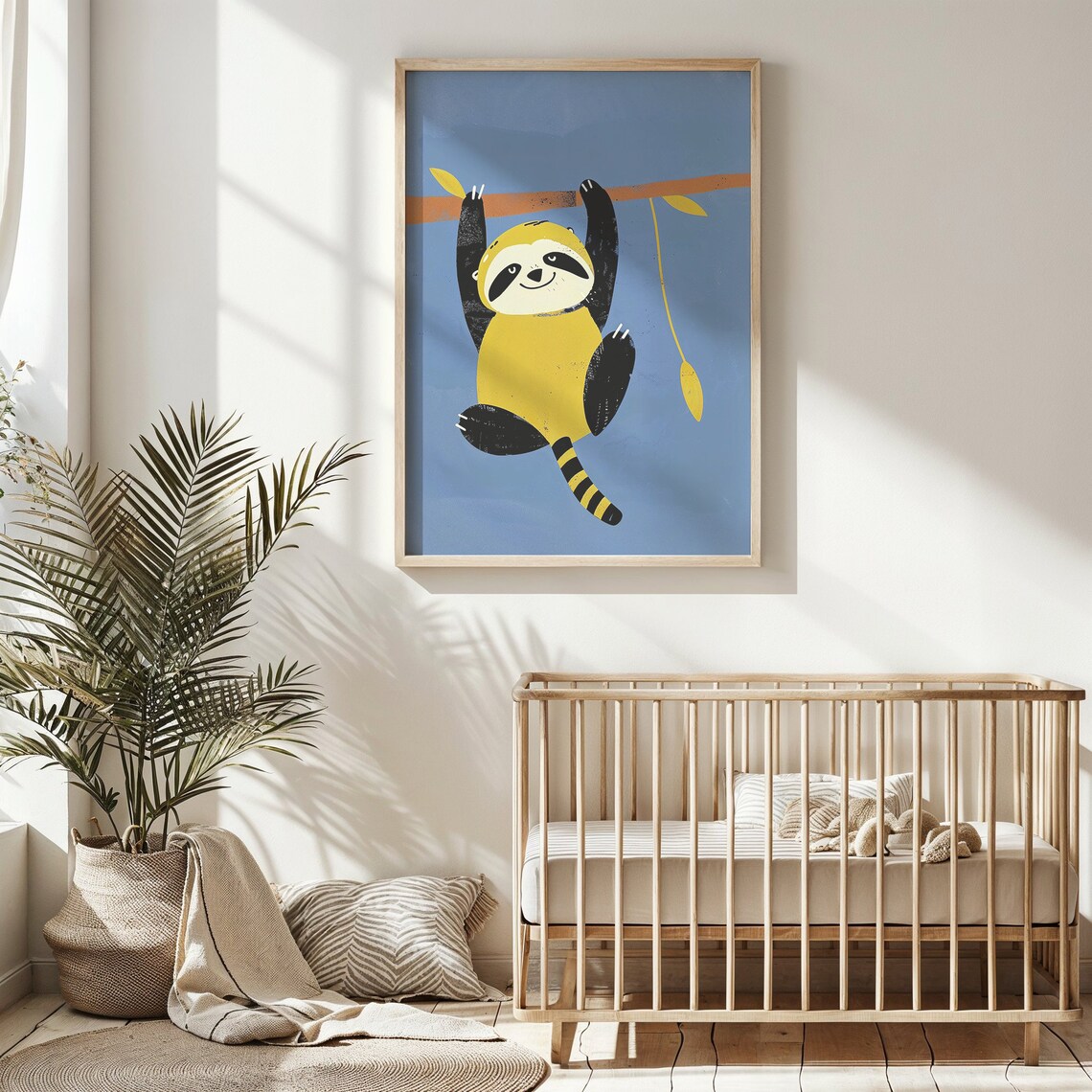 Cute Sloth Hanging From Branch Cartoon Nursery Kids Room Animal Poster - Image 6