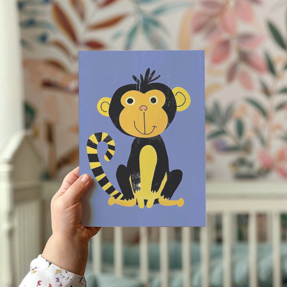 Smiling Yellow Monkey Cartoon Illustration Nursery Kids Room Animal Poster - Image 2