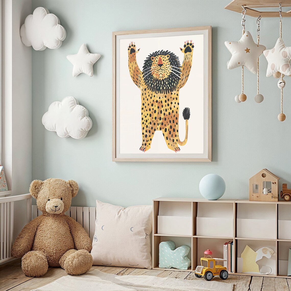 Cheerful Lion Nursery Safari Animal Kids Art Print - Image 3