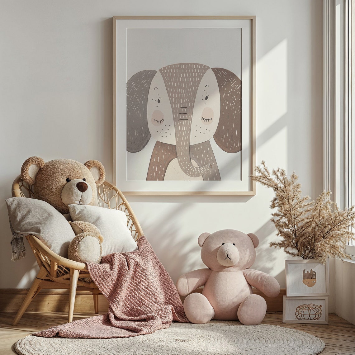 Elephant Face Nursery Poster Minimalist Gray Brown Baby Room Wall Art - Image 4