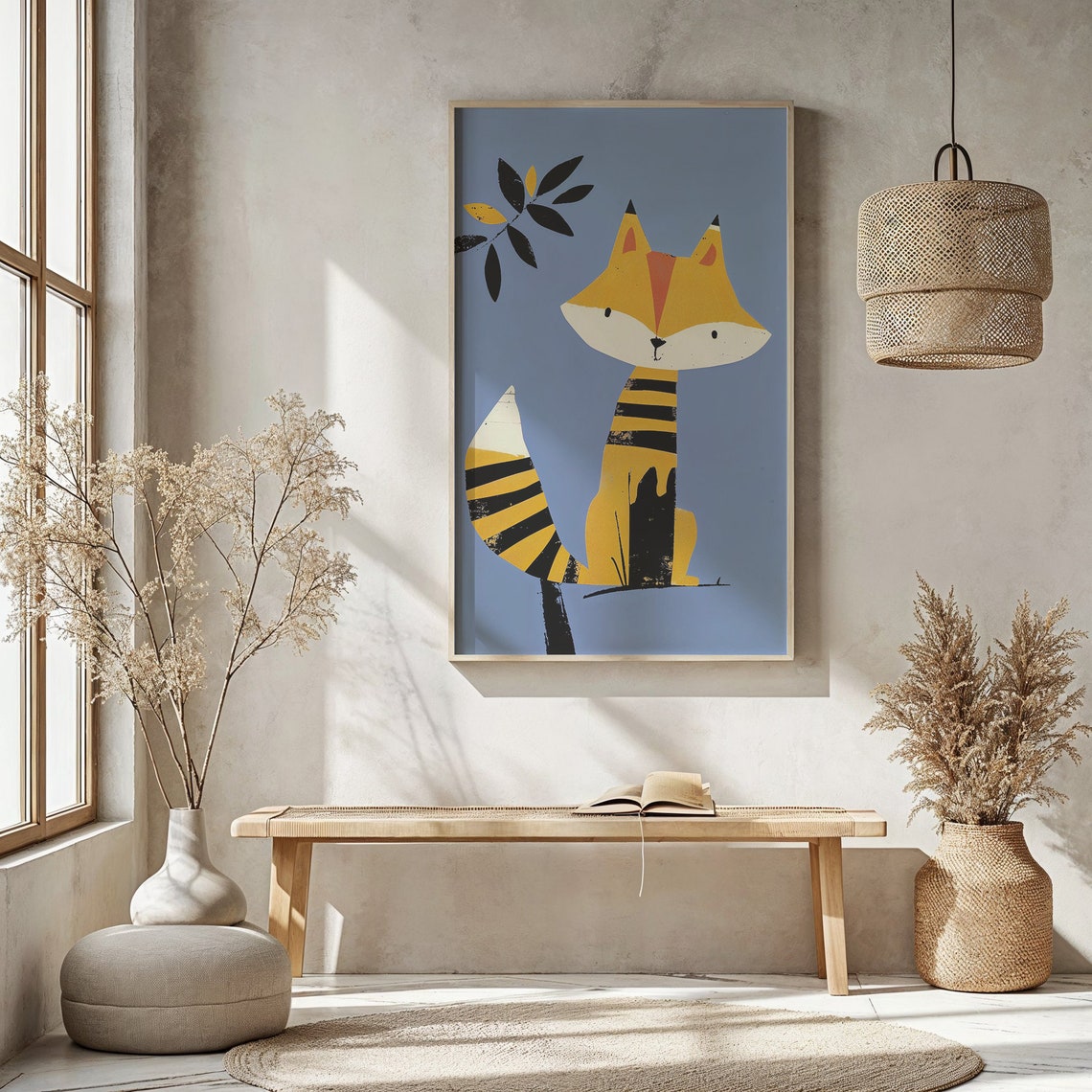 Stylized Yellow Fox On Blue Background Nursery Kids Room Animal Poster - Image 5