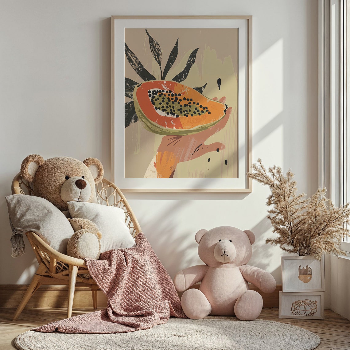 Hand Holding Papaya Half Tropical Leaves Retro Boho Kitchen Poster - Image 3
