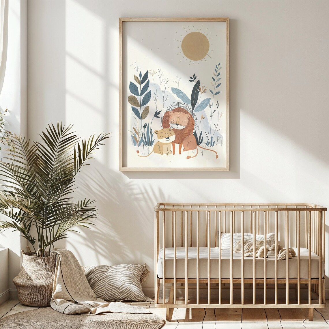 Lion Family Print Safari Nursery Wall Art Kids Room Decor Baby Lion Poster Nursery Art Sun And Flora Neutral Tones Gift