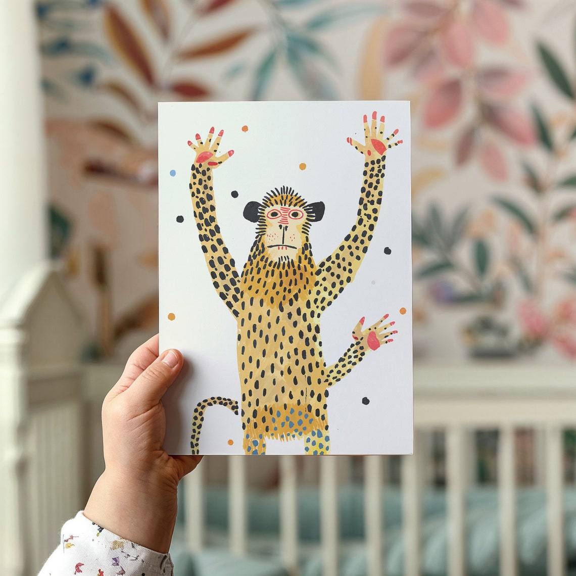 Playful Spotted Cheetah Confetti Dots Kids Safari Wall Art Poster - Image 2