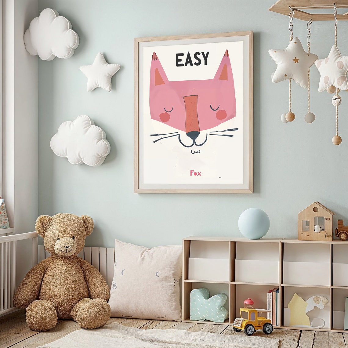 Sleepy Pink Fox Face Easy Style Kids Room Animal Wall Art Poster - Image 3