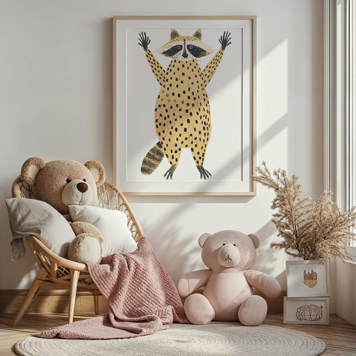 Playful Raccoon Arms Up Spotted Tan Kids Room Animal Wall Poster - Image 4