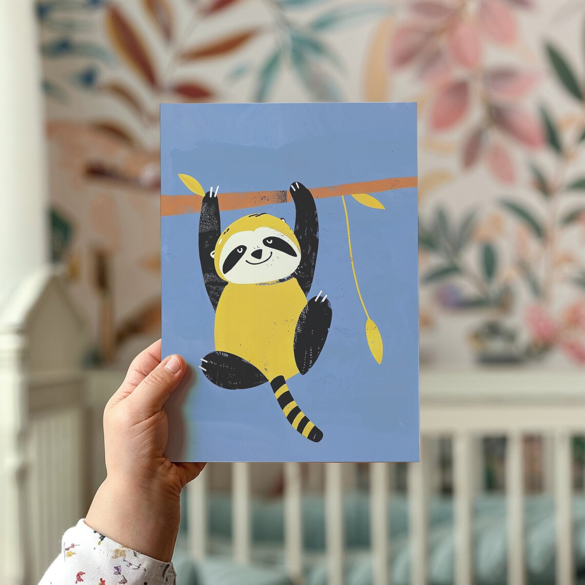 Cute Sloth Hanging From Branch Cartoon Nursery Kids Room Animal Poster - Image 2