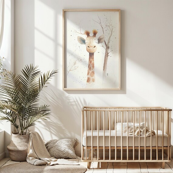 Baby Giraffe Watercolor Nursery Poster Soft Safari Style Kids Wall Art