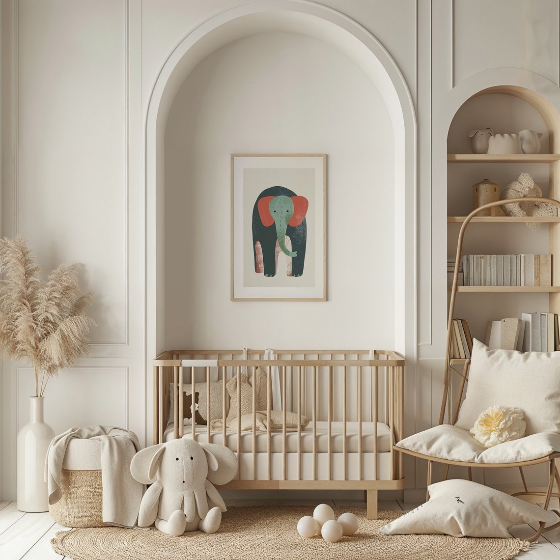 Minimalist Baby Elephant Teal Coral Ears Cute Nursery Wall Art Poster - Image 2