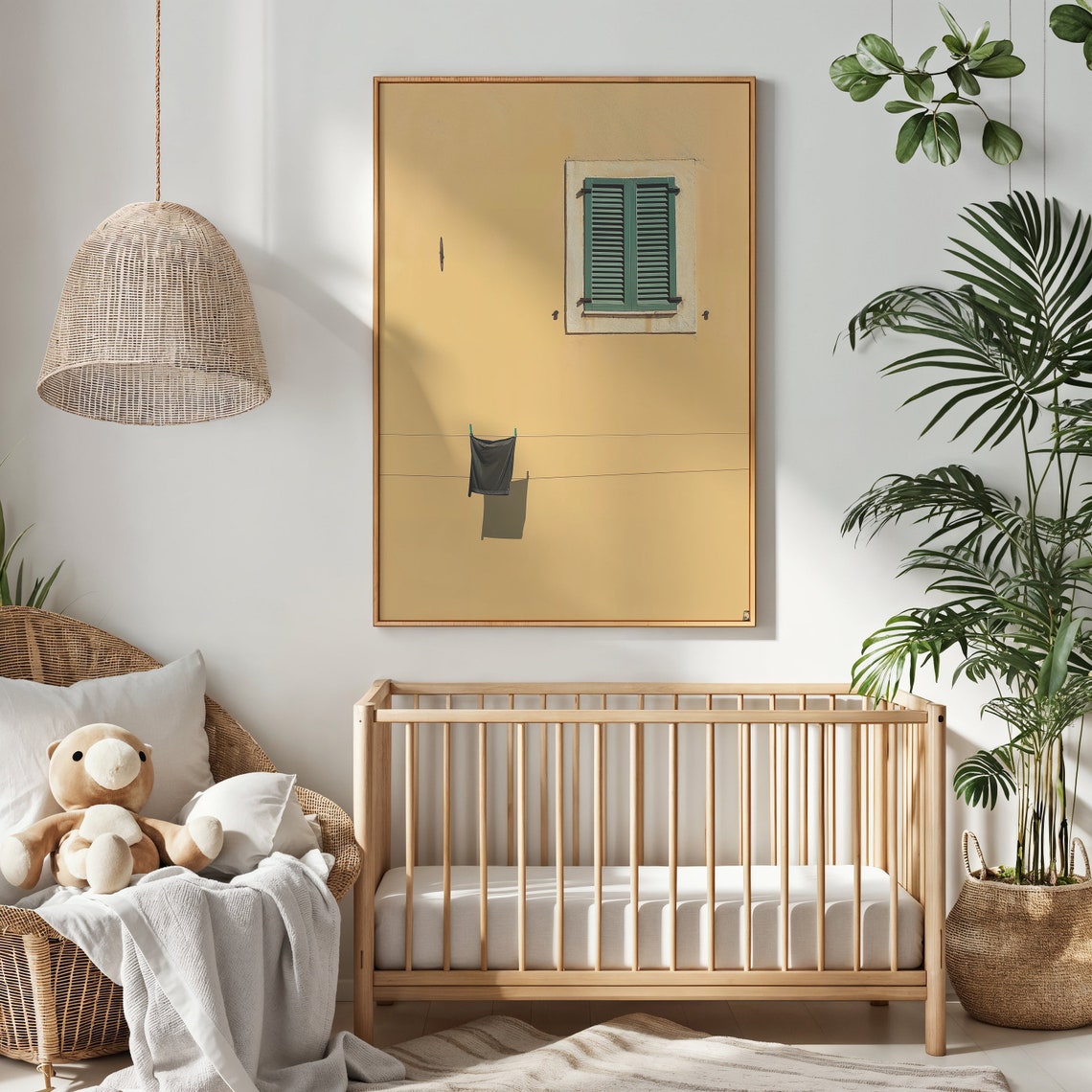 Sunny Ochre Wall Laundry Line Single Garment Minimalist Facade Poster - Image 4