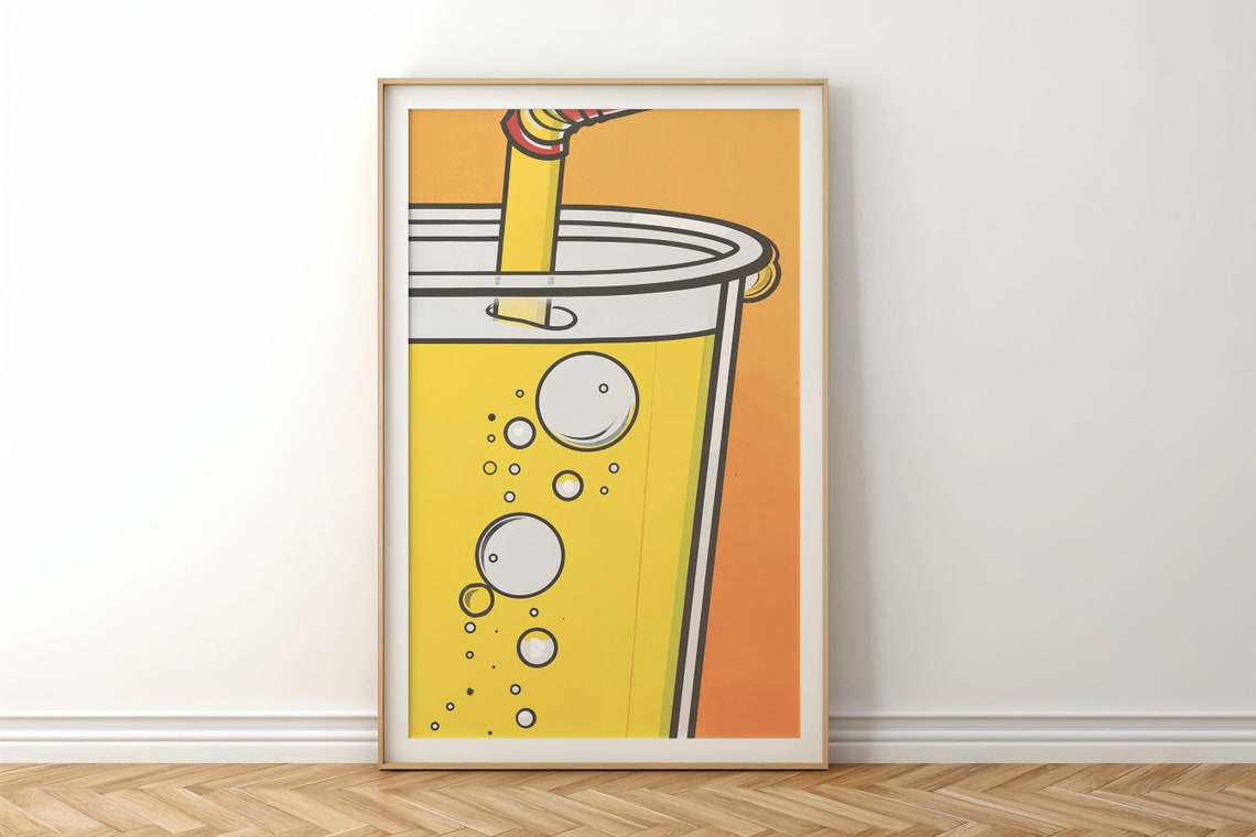 Pop Art Fizzy Drink Cup Poster Bold Yellow Orange Retro Kitchen Art - Image 5