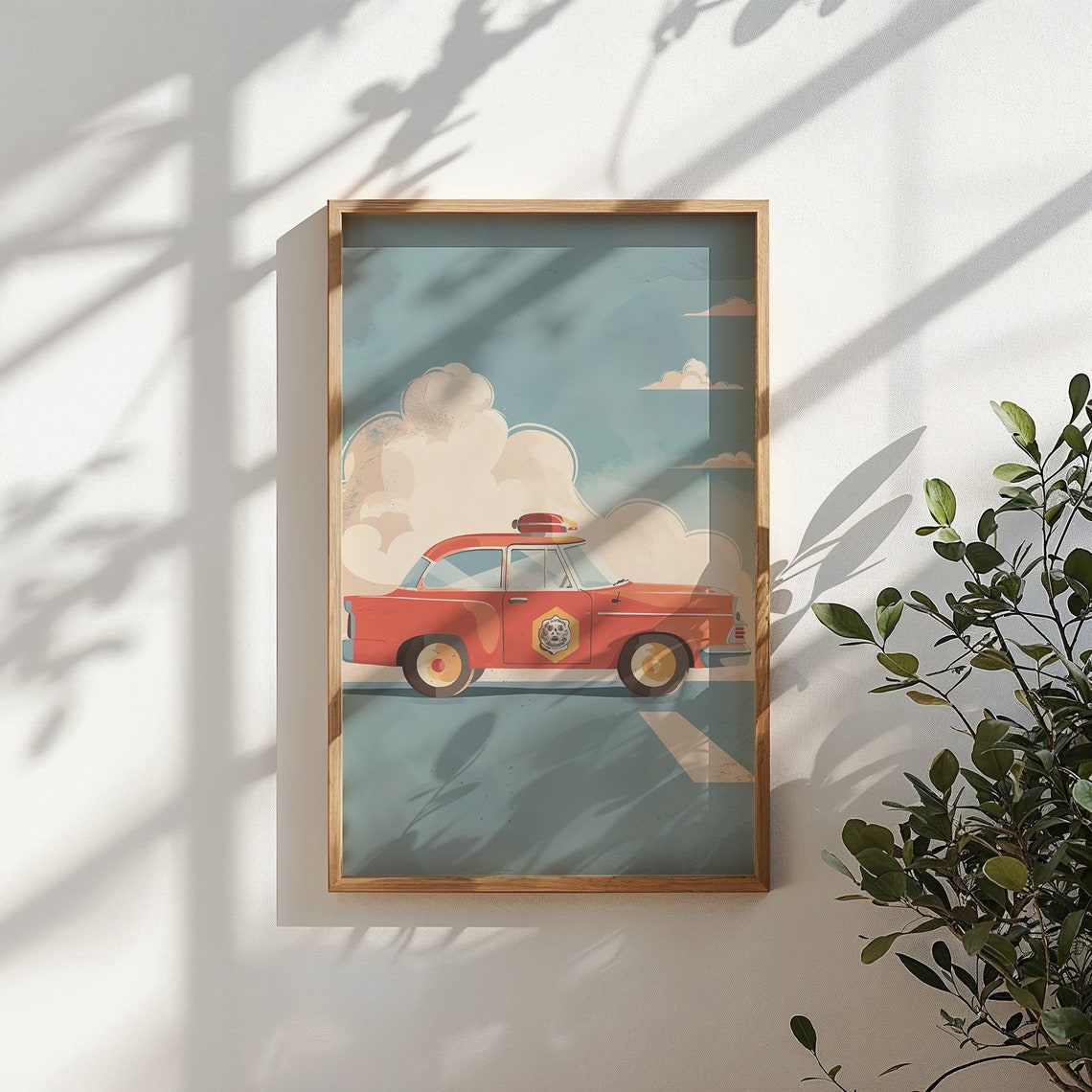 Vintage Red Fire Chief Car Rooftop Light Nursery Boys Room Poster - Image 5