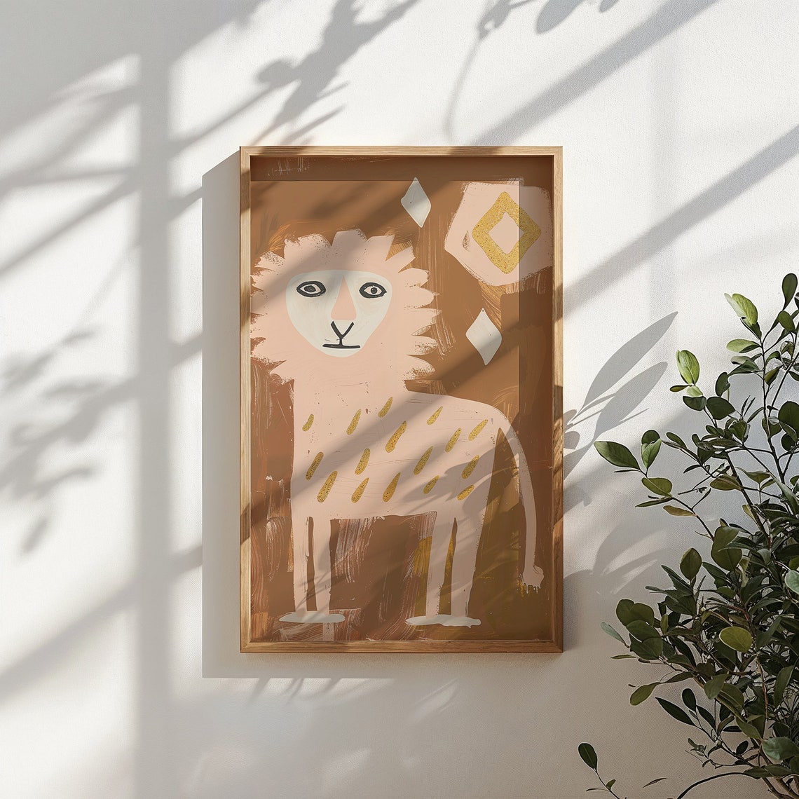 Abstract Lion Cub Blush Pink Terracotta Gold Markings Nursery Poster - Image 3