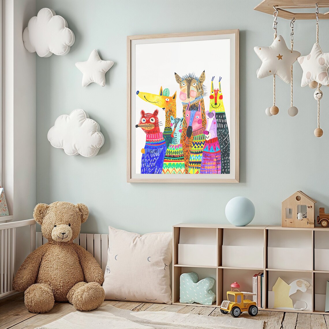 Colorful Animal Friends Safari Nursery Art Print - Image 3
