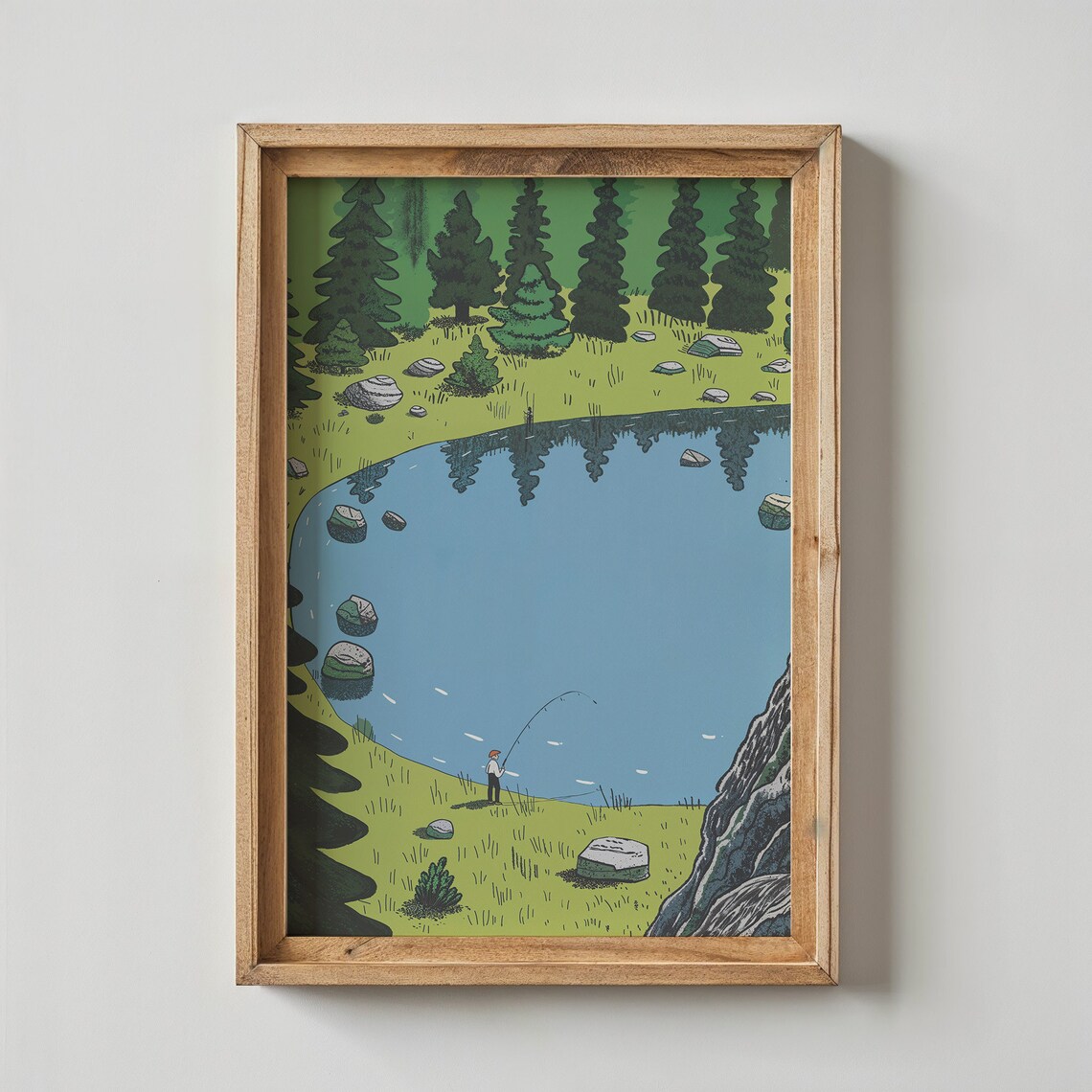 Fishing Adventure Art Lake Scene Nursery Wall Art Kids Fishing Poster Nature Landscape Print Outdoor Decor Gift