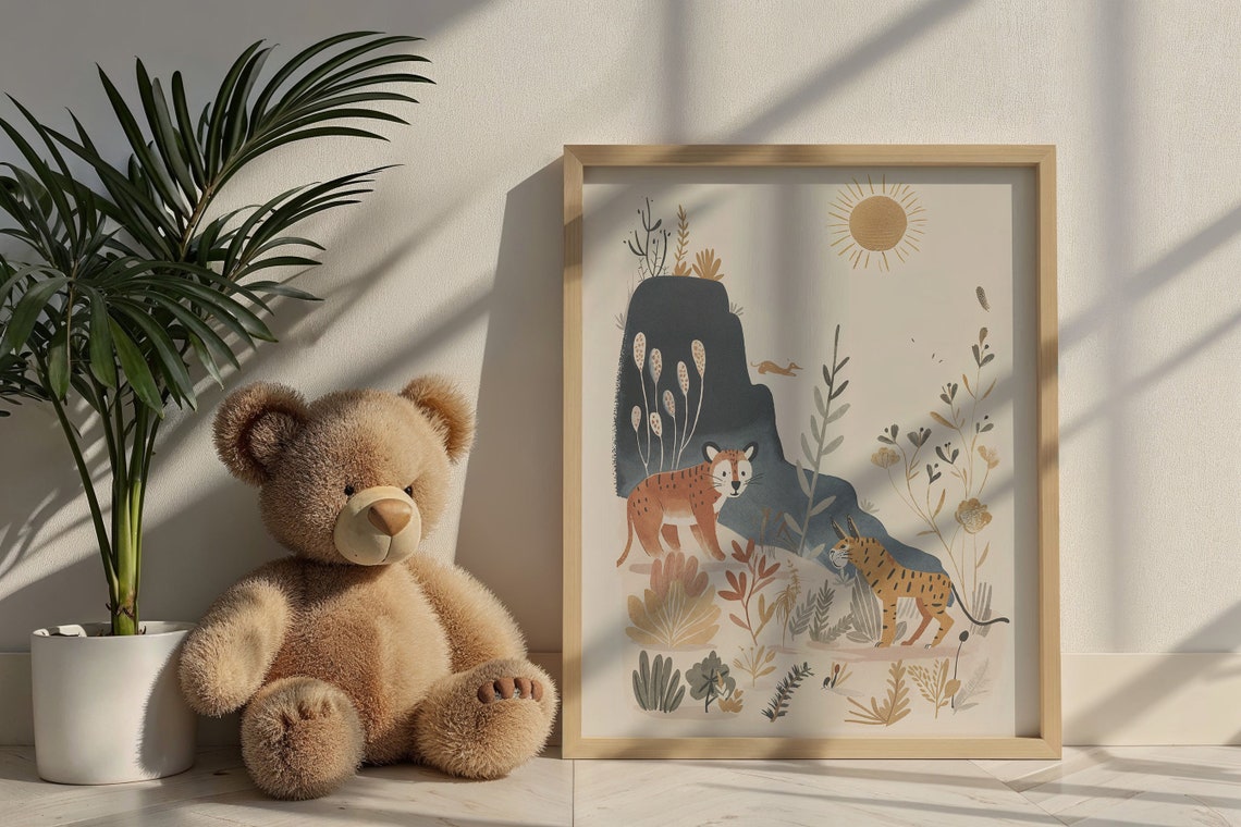 Lynx Cubs Safari Nursery Poster Sun Hill Plants Kids Room Wall Art - Image 5