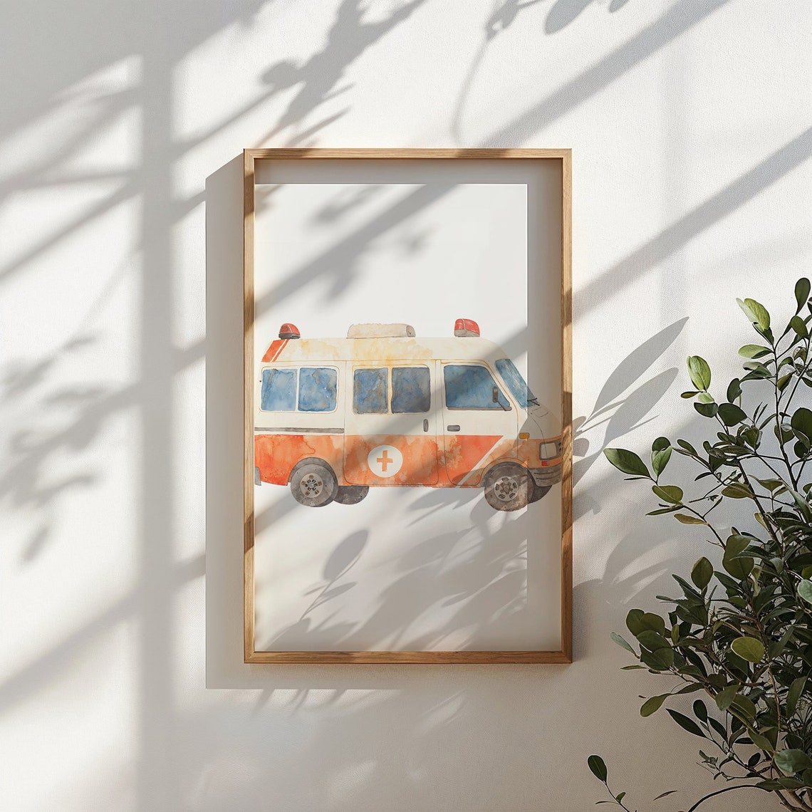 Red White Watercolor Ambulance Van Red Cross Kids Room Wall Poster - Image 4