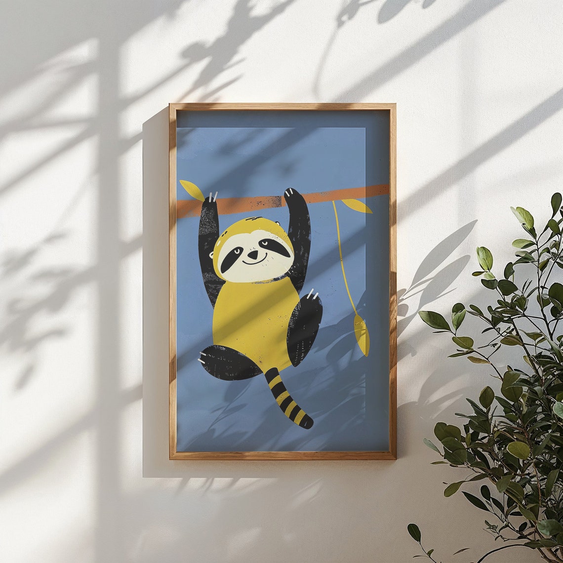 Cute Sloth Hanging From Branch Cartoon Nursery Kids Room Animal Poster - Image 4
