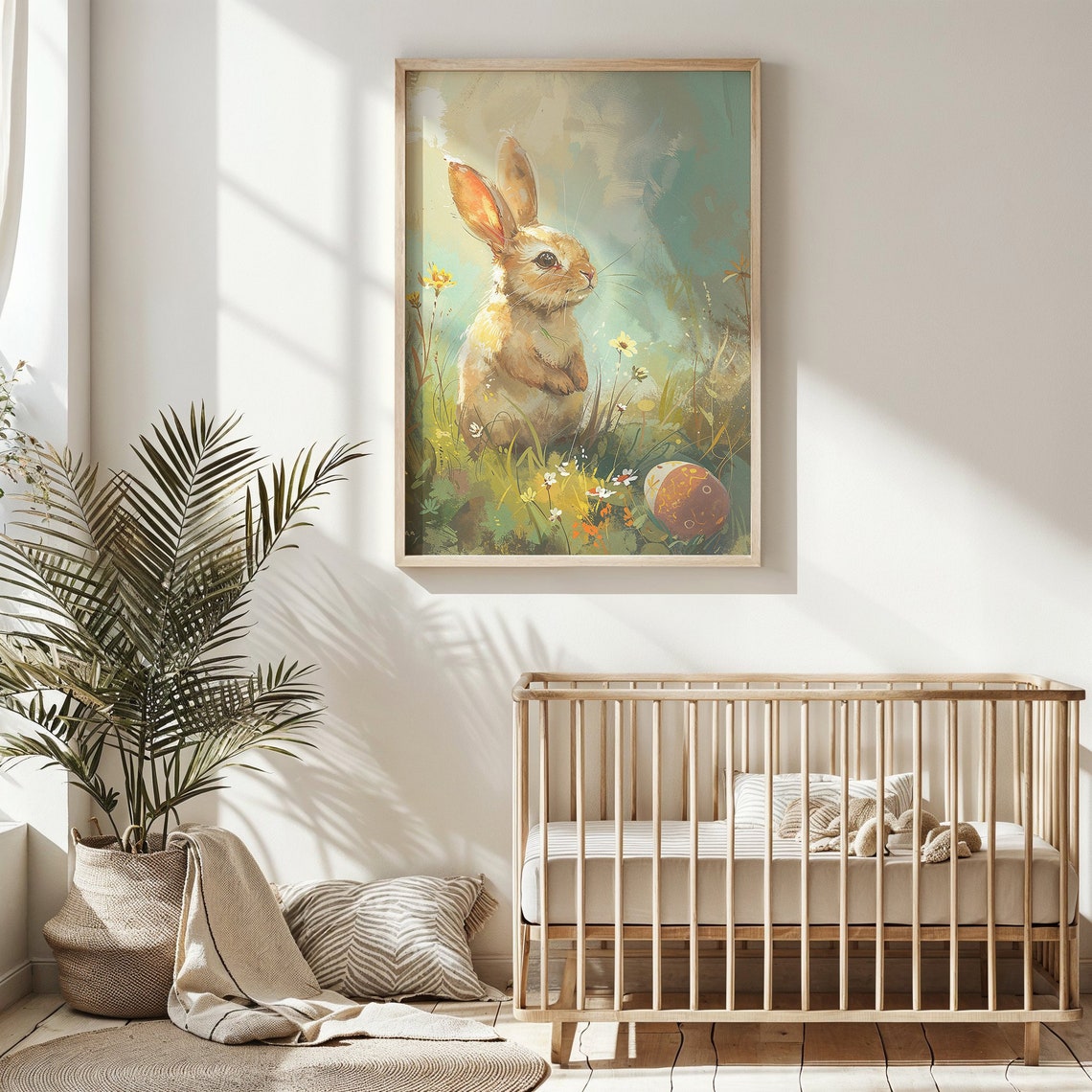 Golden Bunny Watercolor Meadow Wildflower Easter Egg Nursery Poster - Image 4