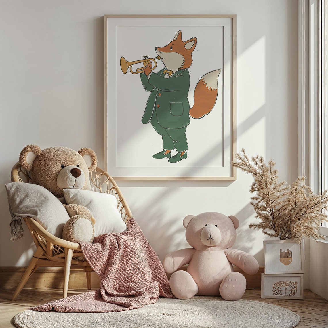 Fox Playing Gold Trumpet Green Suit Bow Tie Kids Music Wall Poster - Image 3