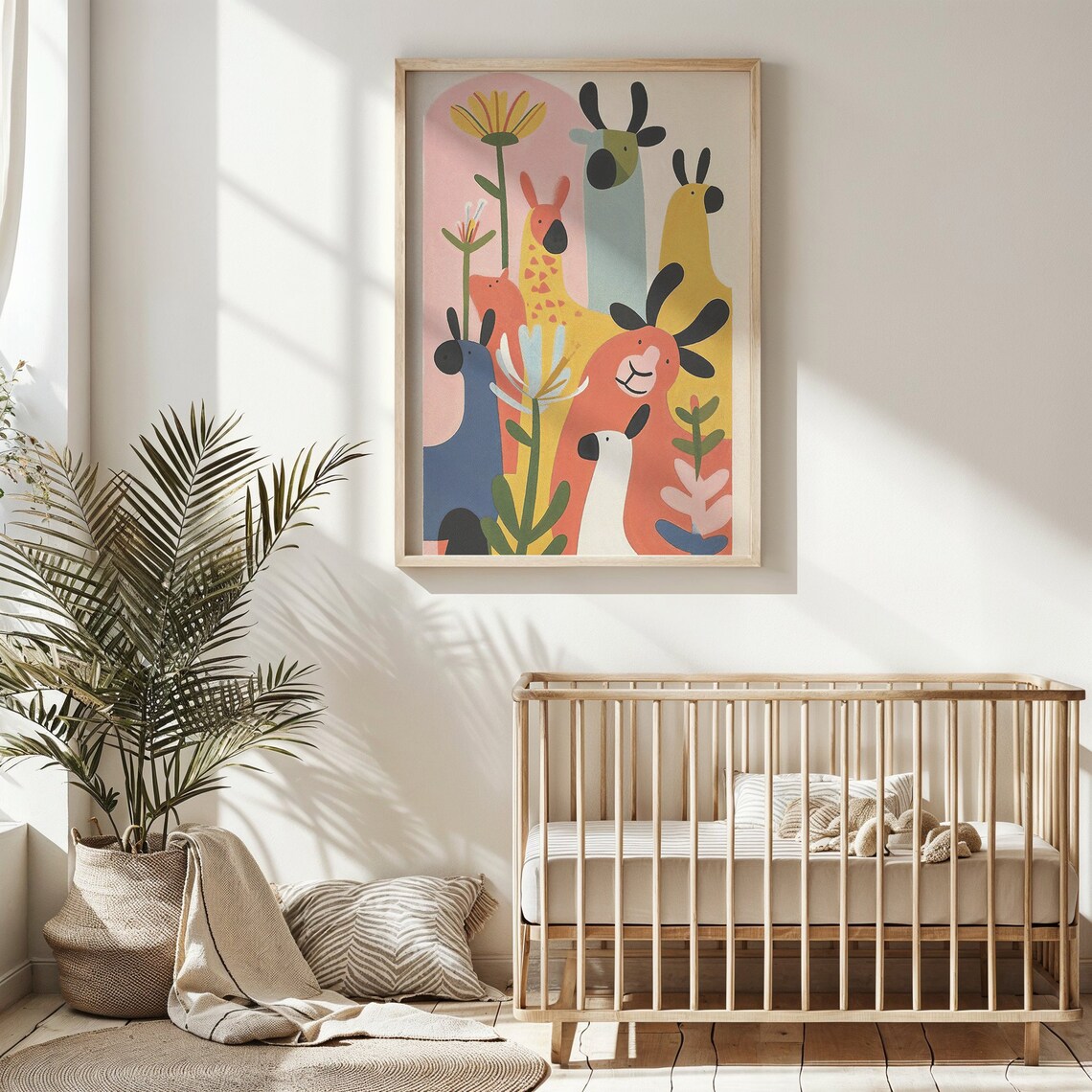 Colorful Safari Llamas Alpacas Floral Nursery Kids Room Wall Art Poster - Image 4