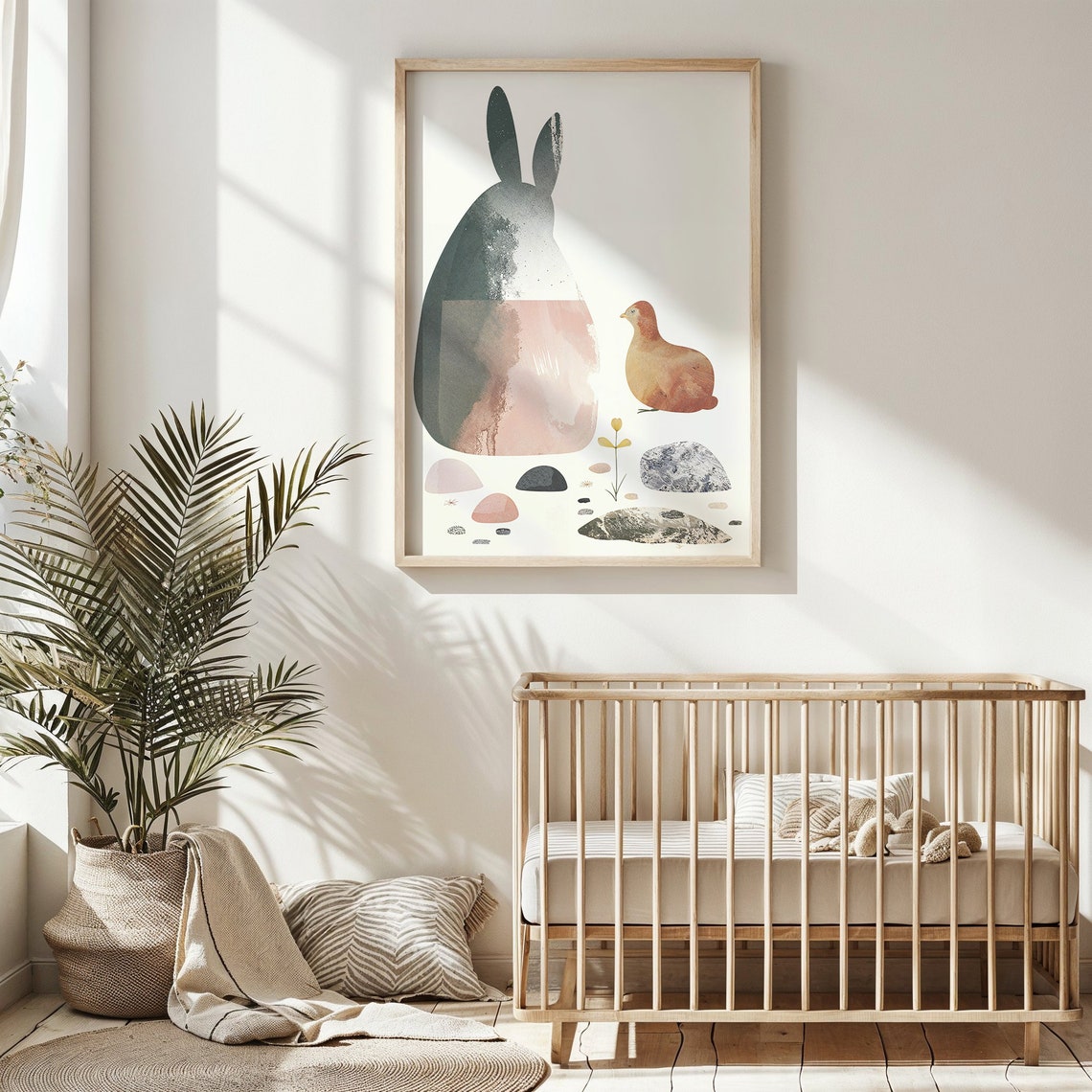 Abstract Bunny Silhouette With Orange Hen Minimal Modern Art Print - Image 5
