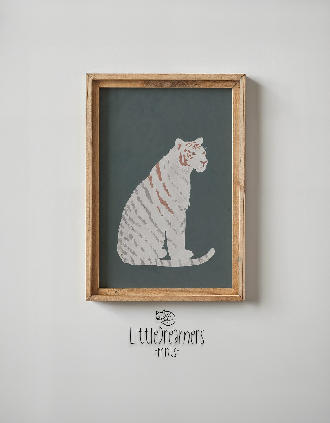 White Tiger With Grey Stripes On Forest Green Nursery Jungle Art Poster - Image 5