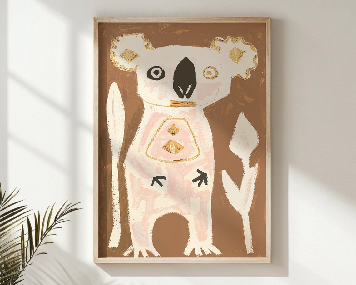 Abstract Koala Cream Pink Gold Accents Brown Background Kids Poster - Image 6