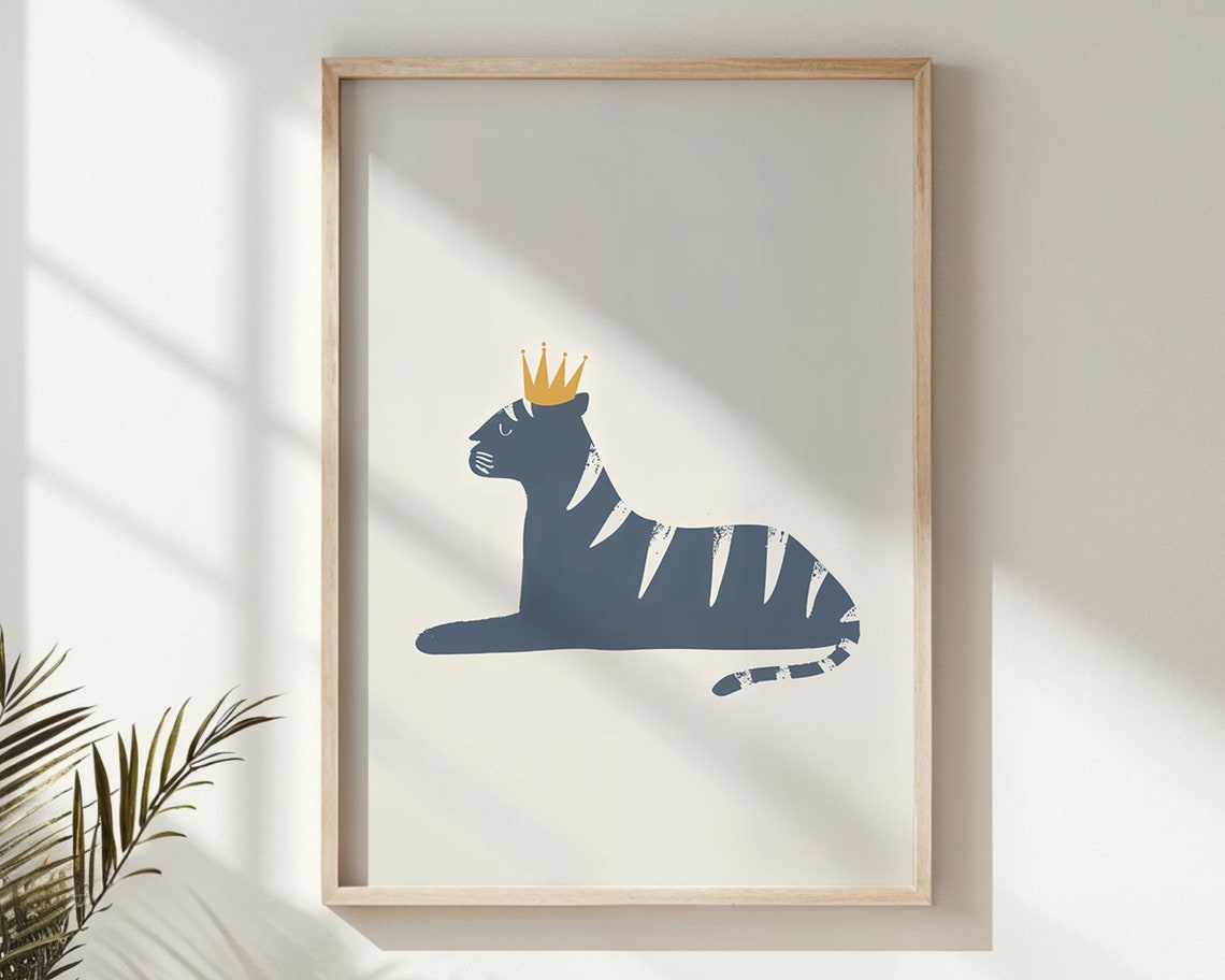 Royal Navy Tiger Gold Crown Lying Down Minimalist Kids Wall Poster
