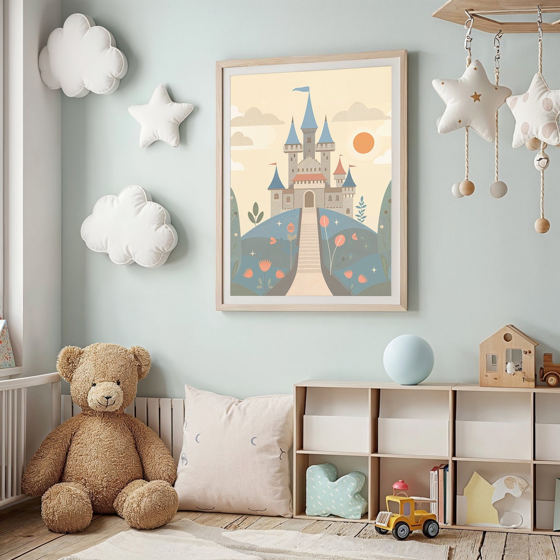 Fairytale Castle Print Nursery Wall Art Kids Fantasy Poster Enchanted Castle Decor Whimsical Artwork Gift Neutral Tones - Image 2