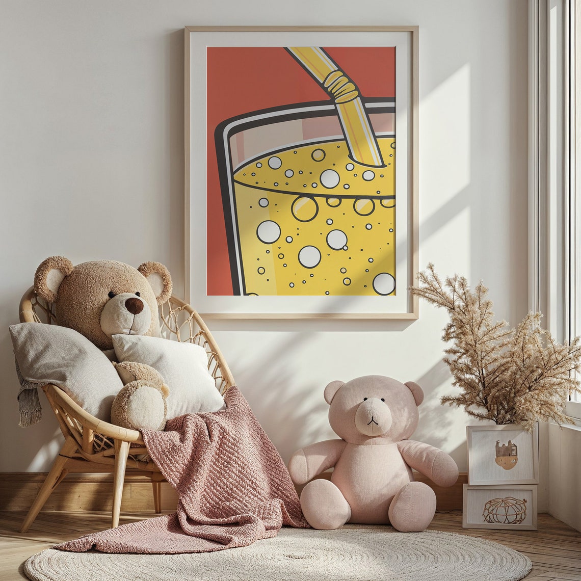 Pop Art Sparkling Juice Glass Poster Yellow Bubbles Retro Kitchen Art - Image 4
