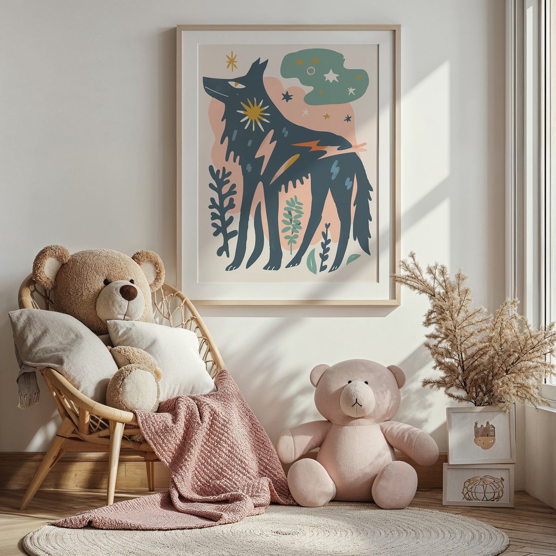 Midnight Wolf Stars Sun Medallion Folk Art Animal Wall Poster - Image 4