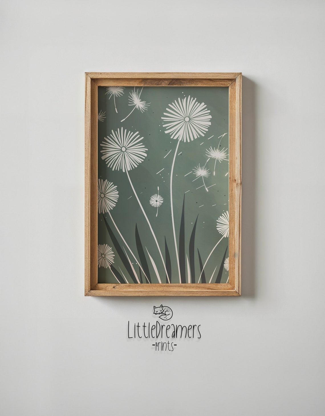 Delicate White Dandelions Sage Green Botanical Wall Art Poster - Image 5