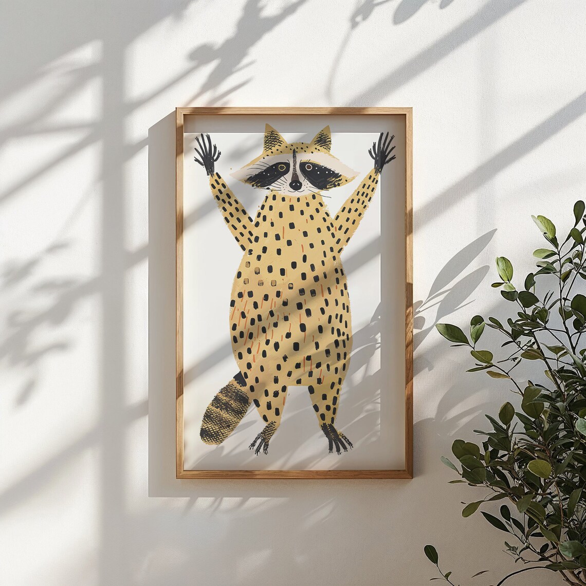 Playful Raccoon Arms Up Spotted Tan Kids Room Animal Wall Poster - Image 5