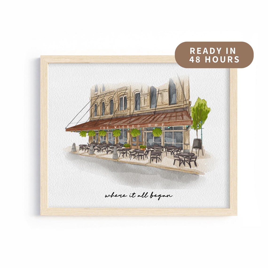 First Date Venue Portrait, Watercolor Art Print