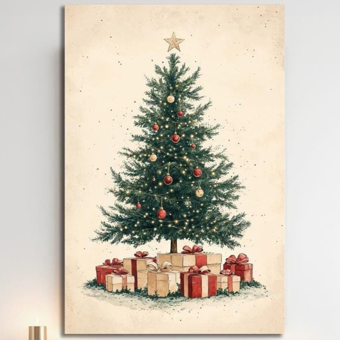 Classic Christmas Tree With Star Topper Vintage Holiday Wall Art