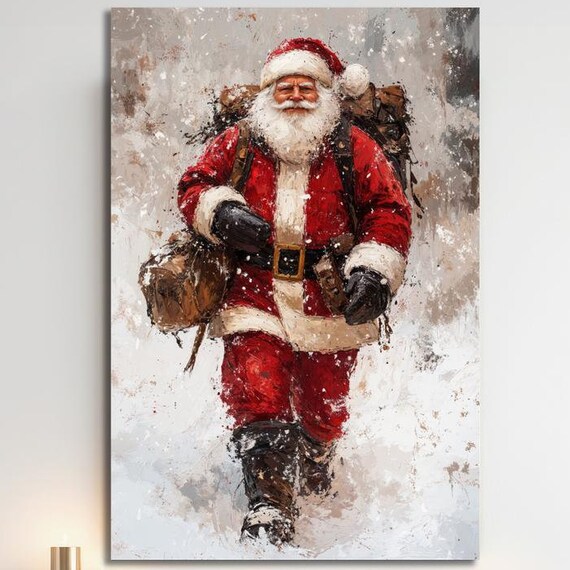 Santa Claus Walking Through Falling Snow Toy Sack Winter Poster
