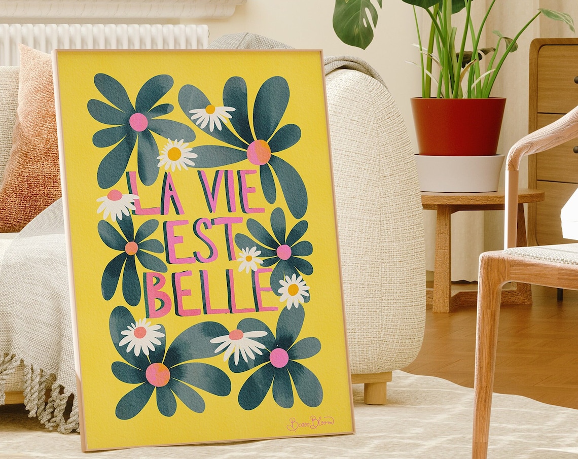 La Vie Est Belle Bold Floral Art Print, Maximalist