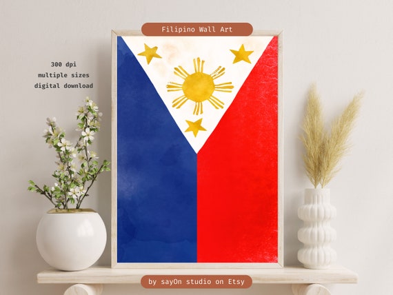 Rustic Philippine Flag Print Filipino Home Decor Unique Pinoy Housewarming Gift Vintage Watercolor Painting Art