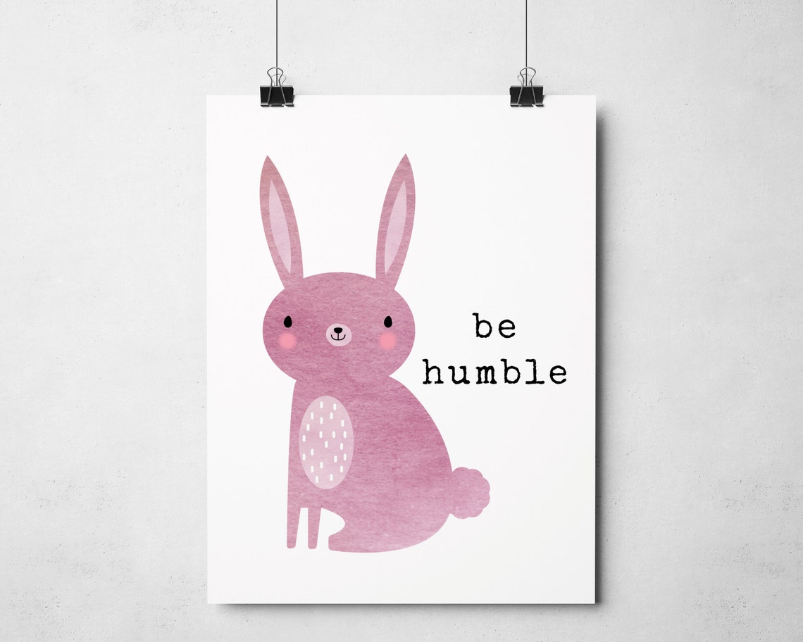 Be Humble Sweet Pink Watercolor Bunny Nursery Affirmation Poster - Image 2
