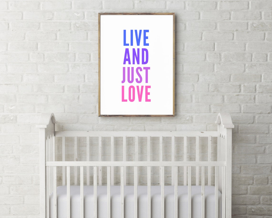 Live and Just Love Pink Blue Gradient Minimalist Quote Poster - Image 4
