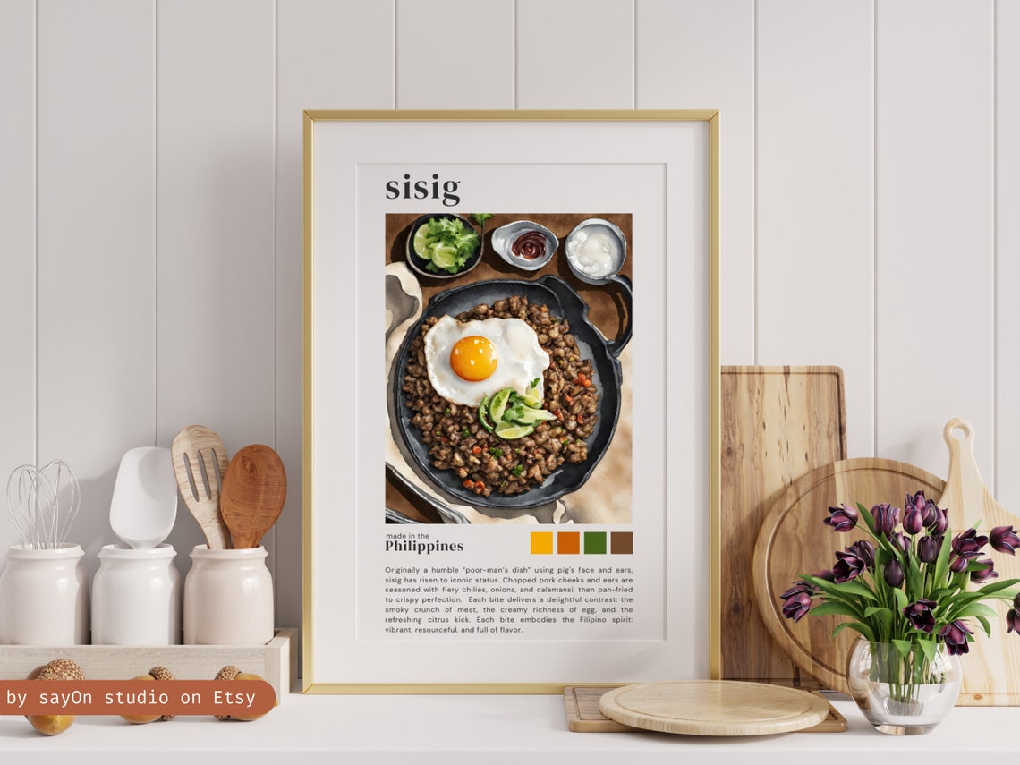 Filipino Sisig Sizzling Pork Dish Watercolor Kitchen Decor Poster - Image 4