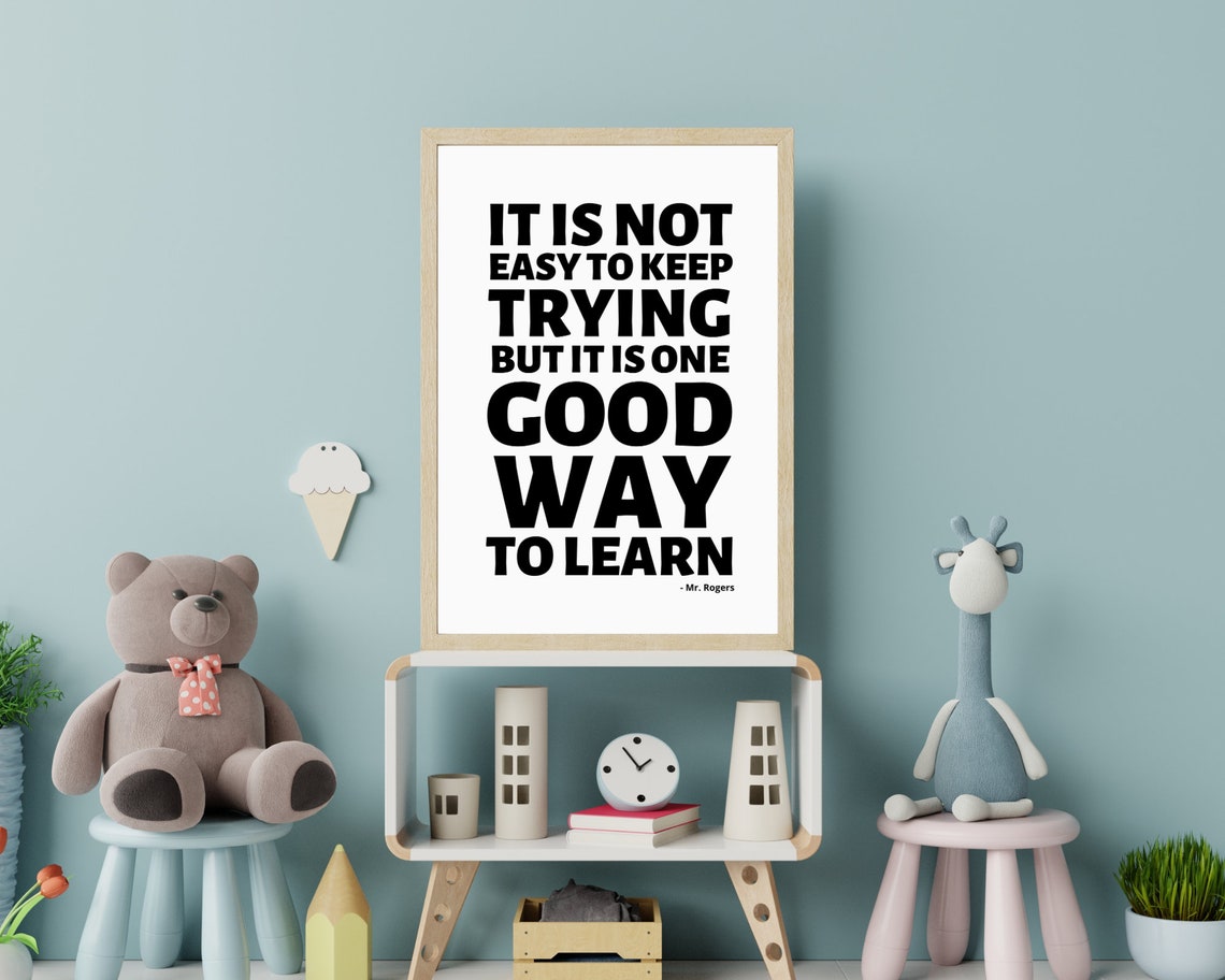 Mr Rogers Keep Trying Good Way To Learn Quote Bold Black White Poster - Image 2