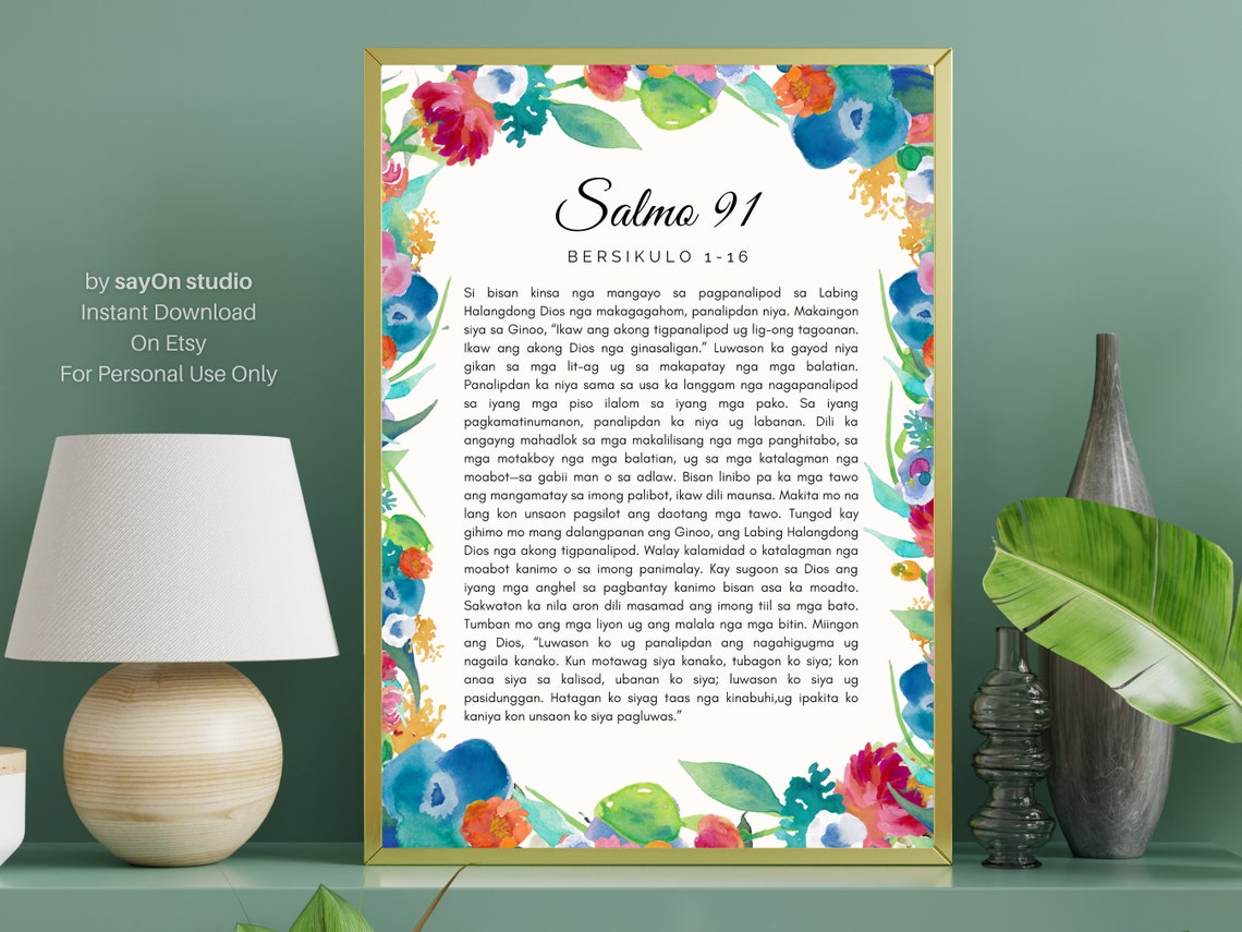Filipino Prayer Salmo 91 Home Wall Art Decor In Floral Blue - Image 3