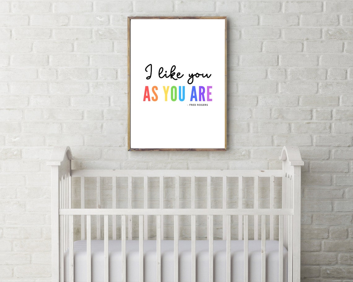 Fred Rogers I Like You As You Are Script Rainbow Quote Wall Art - Image 2