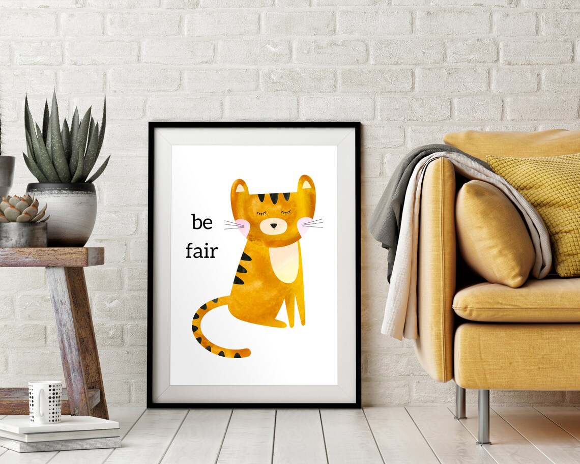 Be Fair Sweet Orange Watercolor Tiger Nursery Affirmation Poster - Image 2